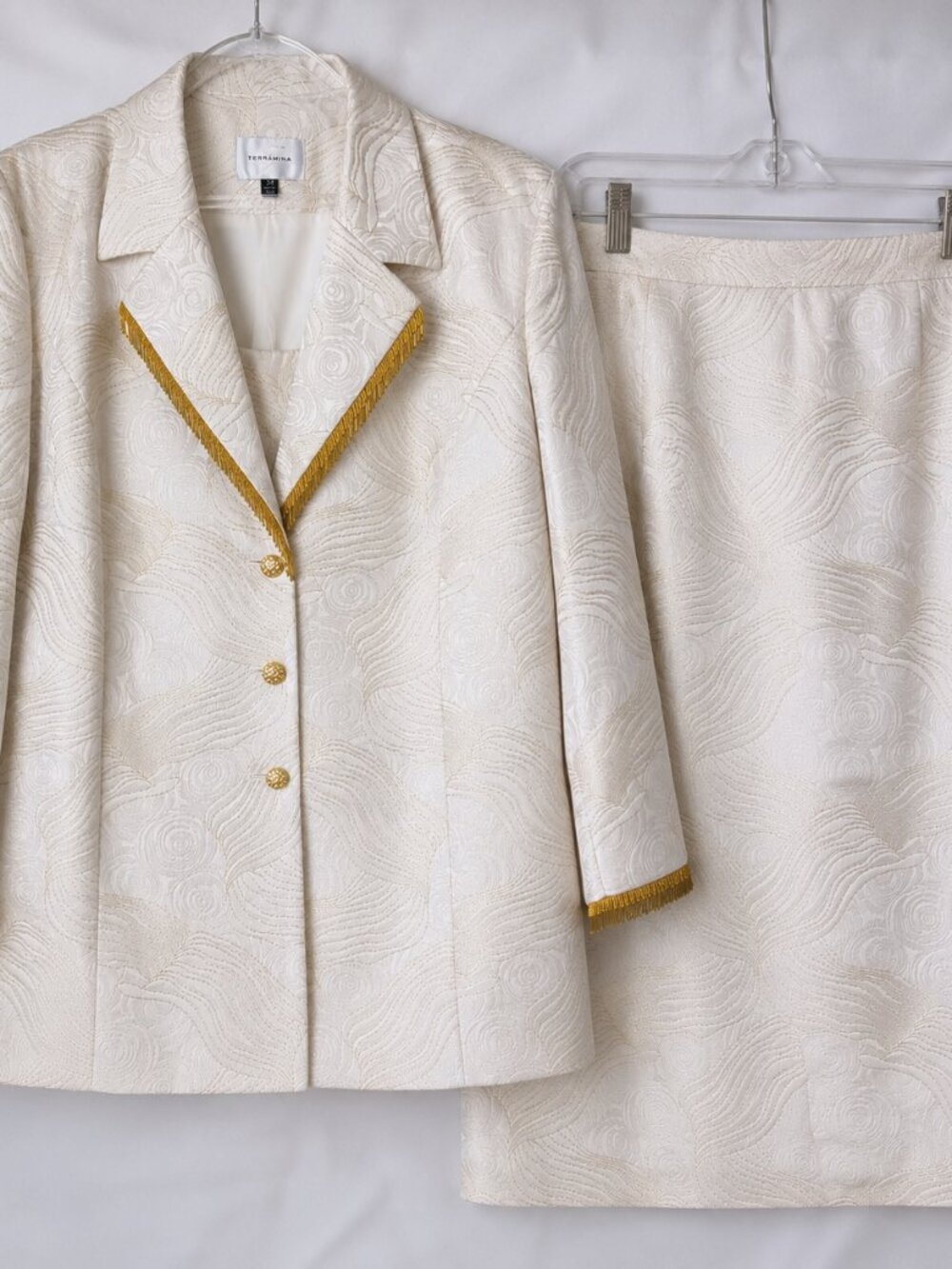 Terramina Ivory Gold Church Suit 2 Piece Skirt Set Women's Size 24